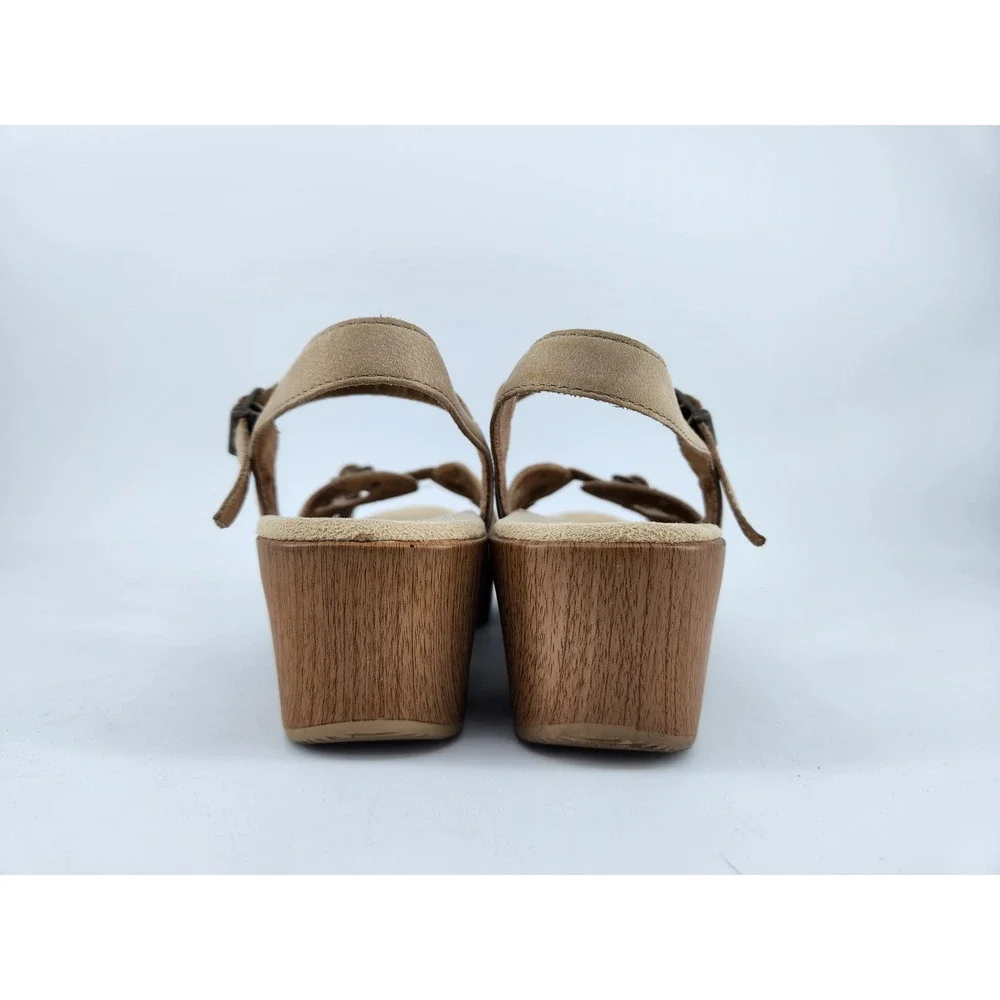 Dansko‎ Sissy Wedge Heel Sandals Womens 38 Tan Leather Perforated Buckle